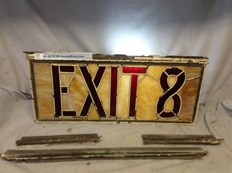 Rare Aantique Vintage Exit Sign Stained Leaded Glass From 1929 Movie