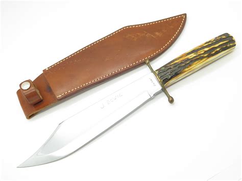 Vintage Kabar J Bowie Stag Fixed Blade Bowie Hunting Knife And Sheath