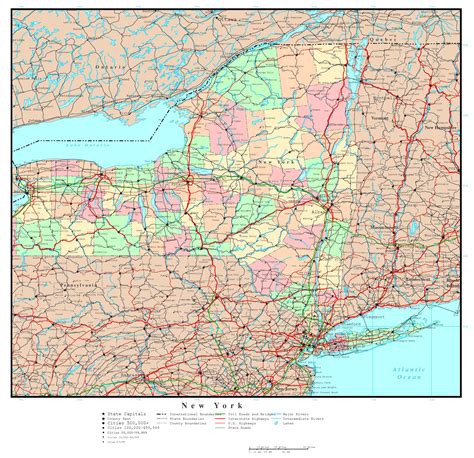 large detailed administrative map of new york state with roads highways and major cities new