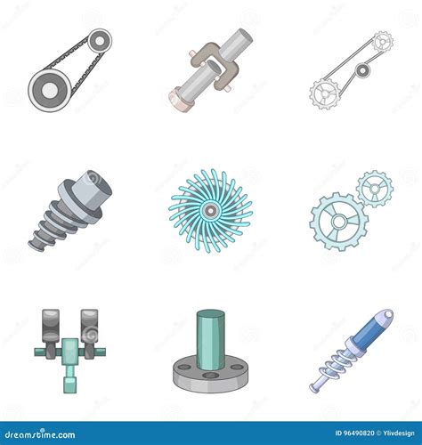 Spare Parts For Machine Tools Icons Set Stock Vector Illustration Of