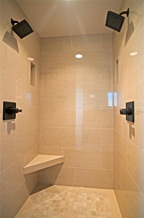 Dual Shower Heads In The Master Walk In Full Tile Shower Shower Tile