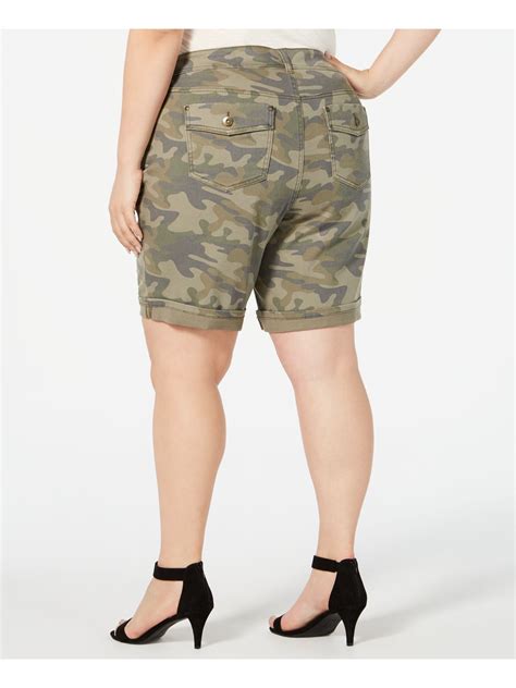 Style And Company 39 Womens New Green Mid Rise Camouflage Casual Shorts 22w Bb Ebay