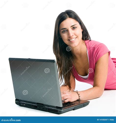Smiling Girl Working On Laptop Royalty Free Stock Photography Image