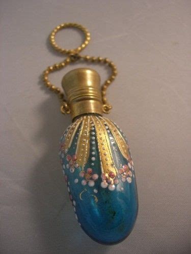 Antique Venetian Blue Glass With Enamel Overlay Perfumescent Bottle Chatelaine Antique Perfume
