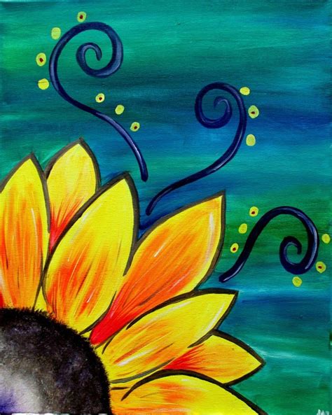 Sunflower Whimsy Whimsical Beginner Painting Idea With Swirls Easy