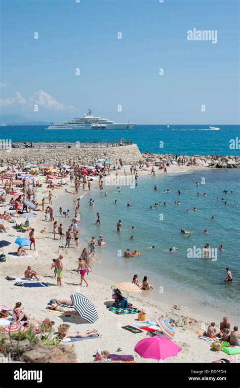A Packed Antibes Beach On The French Riviera Cote Dazur With Roman