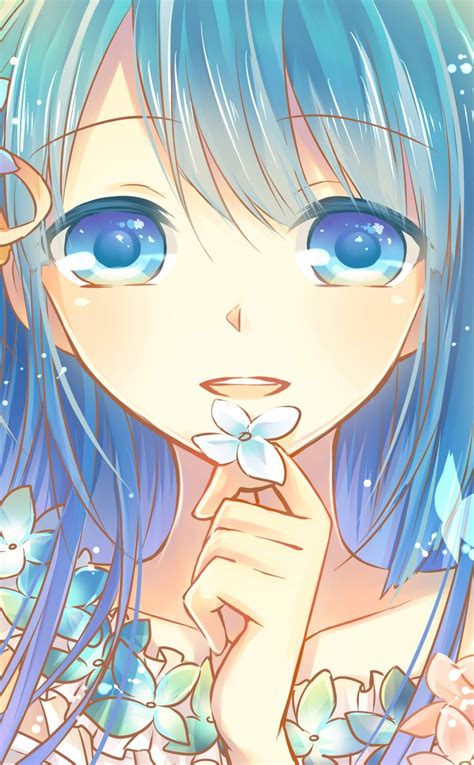 Download Blue Eyes Anime Girl And Flowers Original 950x1534 Wallpaper
