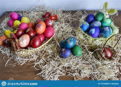Unique Hand Painted Easter Eggs In Basket Stock Image Image Of Eggs