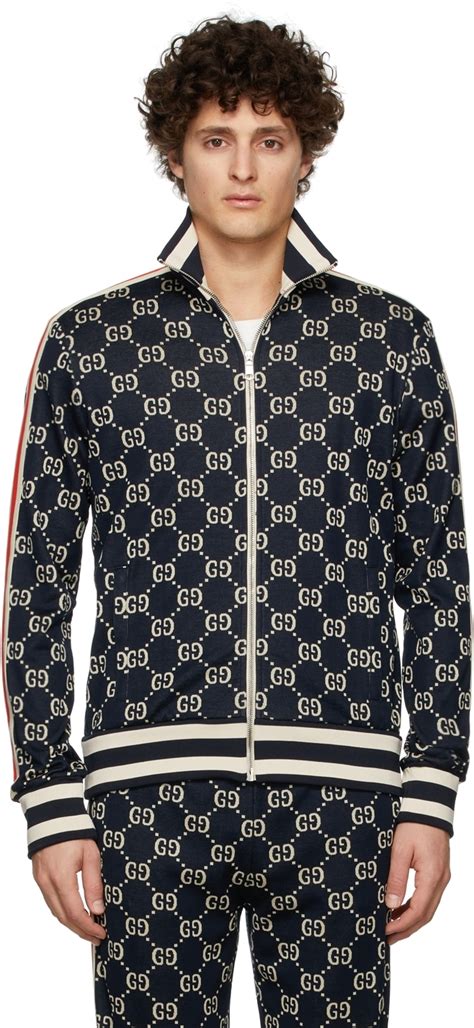 Gucci Navy Cotton Jacquard Gg Jacket Ssense Uk