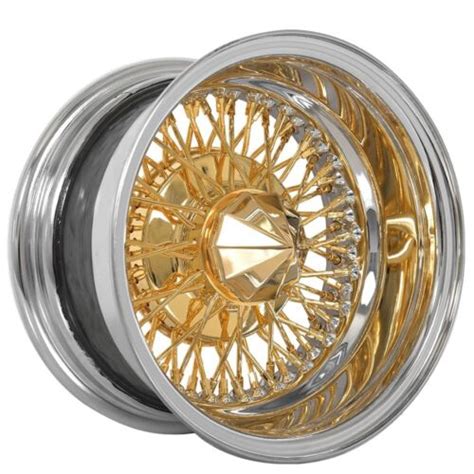 13x7 Wire Wheels Reverse 72 Spoke Cross Lace Chrome With Gold Center