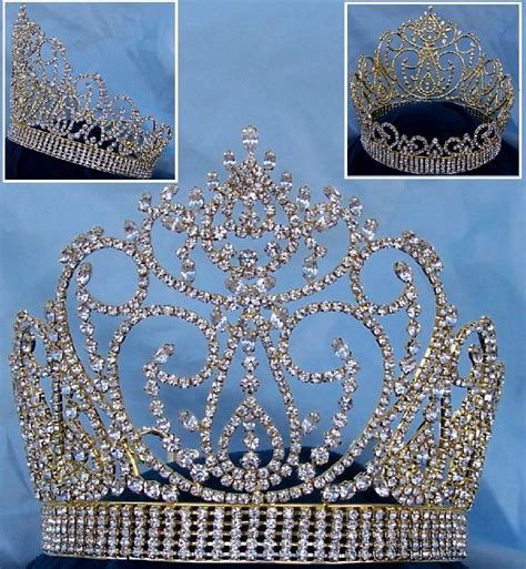 Miss American Beauty Pageant Queen Rhinestone Crown Gold Full Pageant Crowns Pageant