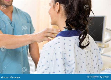 Nurse Examining Patient S Neck Before Ultrasound Stock Image Image Of