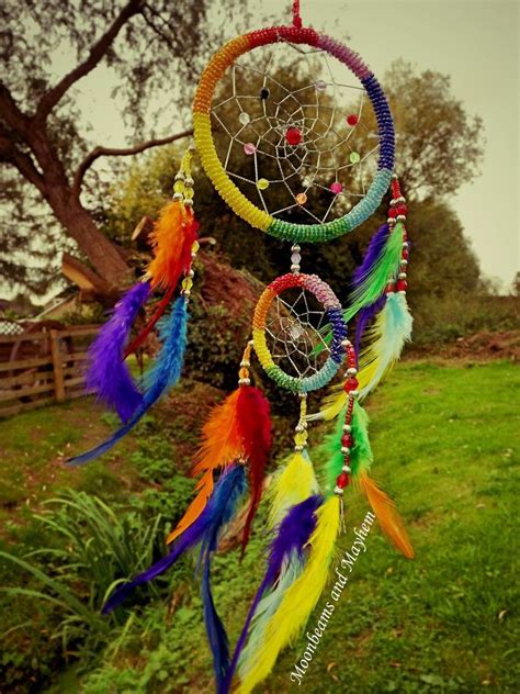 ♥ Stunning Rainbow Bead N Feathers Dream Catcher Wind Chime Hippie