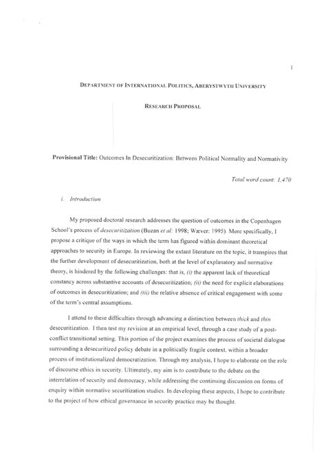Sample Research Proposal 3 Department Of International Politics