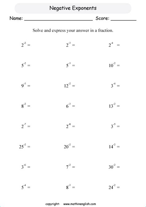 Find The Value Of Numbers With Negative Exponents Pre Algebra And