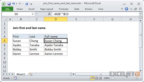 Excel Formula Join First And Last Name Exceljet