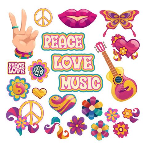 Hippie Icons Signs Of Peace Love And Music 14947252 Vector Art At