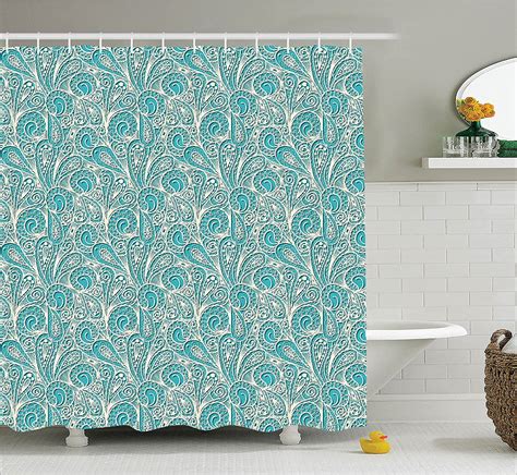 Teal Decor Shower Curtain Set By Classic Lace Pattern Elegant