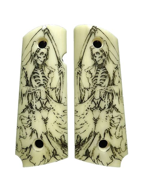 Ivory Grim Reaper Engraved Compact 1911 Grips Handmade