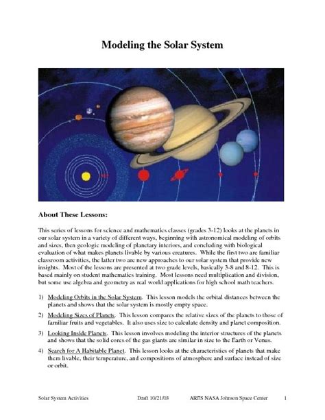 Modeling The Solar System 3rd 12th Grade Lesson Plan Solar System