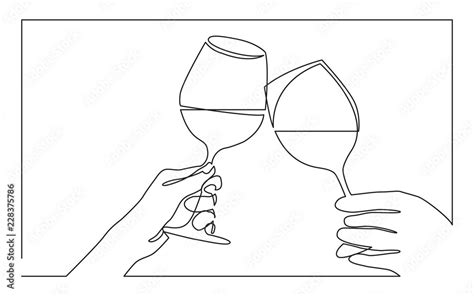 Continuous Line Drawing Of Two Hands Cheering With Glasses Of Wine Stock Vector Adobe Stock