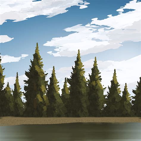 Spruce Trees Forest Lake Art Hd Mobile Wallpaper Peakpx