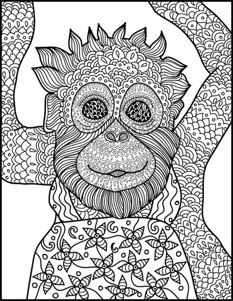 Animal Coloring Page Monkey Printable Adult Coloring Page