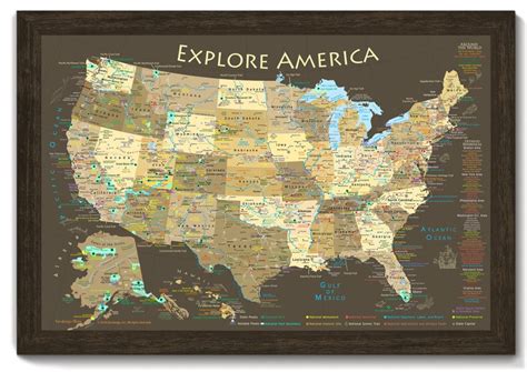 National Park Map Explore America Map Poster Or Framed Usa Etsy