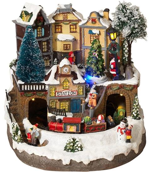 LED Lighted Fiber Optic Animated Snowy Christmas Village Scene with