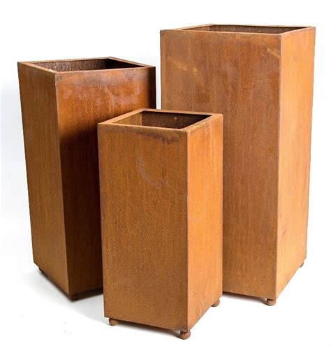 Planter Boxes Rusted Tall Metal Set 3