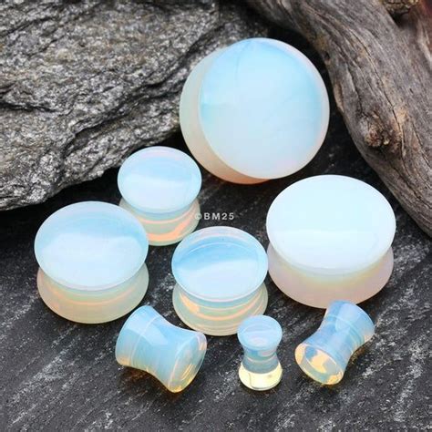 A Pair Of Moonstone Opalite Stone Double Flared Ear Gauge Plug Etsy