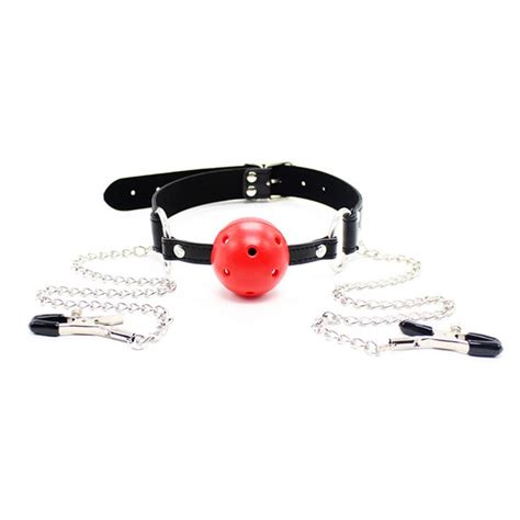 Bdsm Mouth Ball Gag For Women Nipple Clip Chain Breast Stimulate Plume