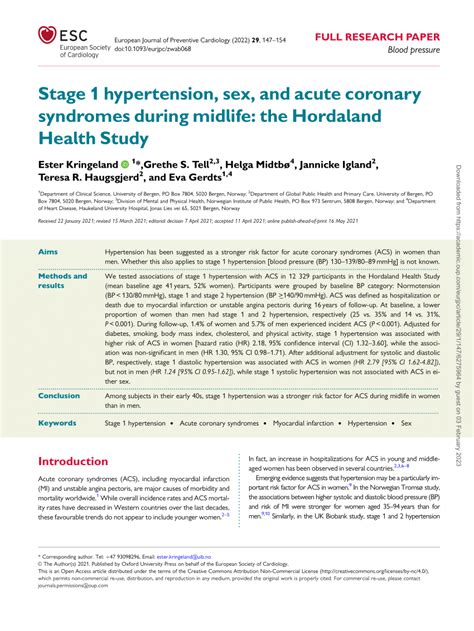 Pdf Stage 1 Hypertension Sex And Acute Coronary Syndromes During