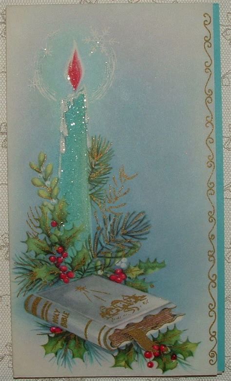 Unused Heavily Glittered Turquoise Candle 1950s Vintage Christmas