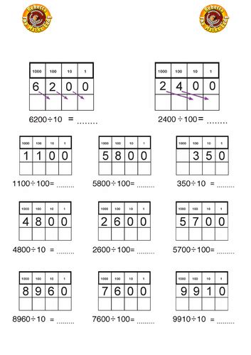 Dividing Whole Numbers By 10 And 100 Worksheet
