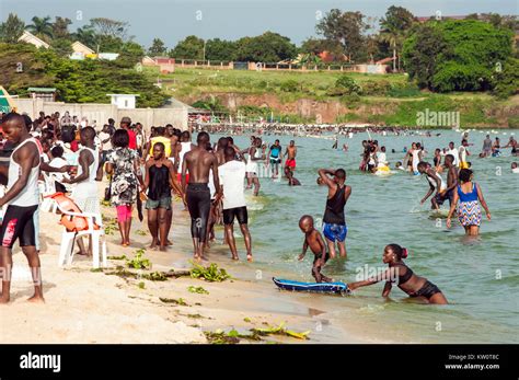 People On Lido Beach On Lake Victoria Entebbe Wakiso Uganda Stock