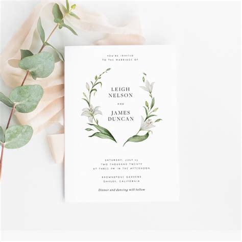 White Rose Floral Wedding Invitation Template White Flowers Etsy