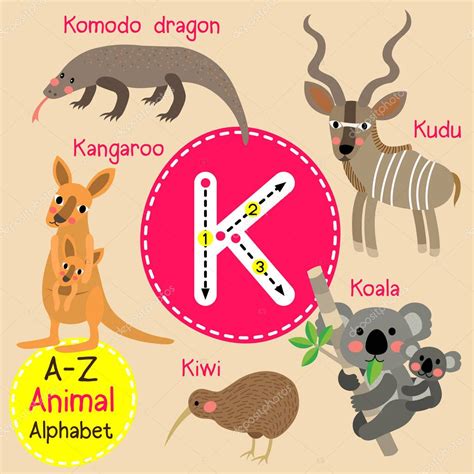 Lindos Niños Zoológico Alfabeto K Letra Trazado De Dibujos Animados