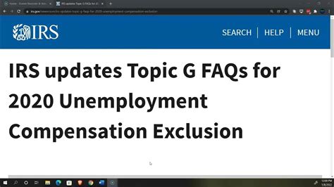 Irs Updates Topic G Faqs For 2020 Unemployment Compensation Exclusion