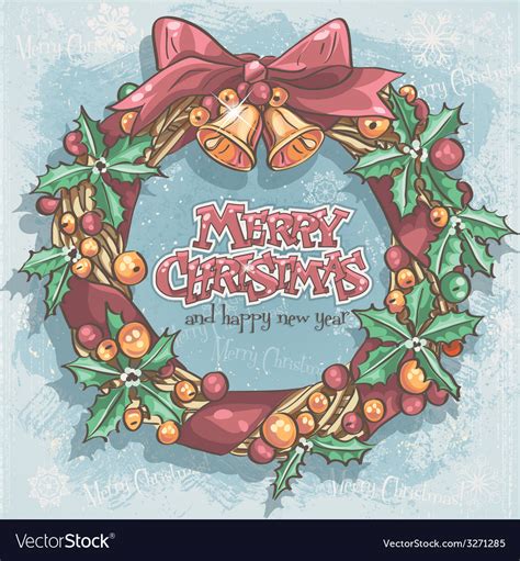 christmas card with a festive wreath and bells vector image