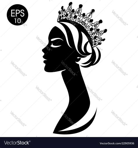 queen woman in crown black and white silhouette vector image