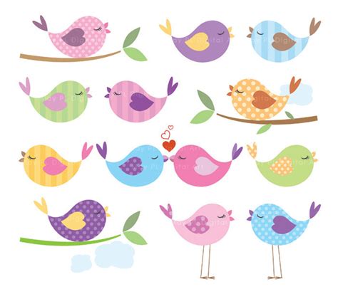 Cute Birds Sweet Birds Clipart Valentine Clipart Pink And Green Sweet