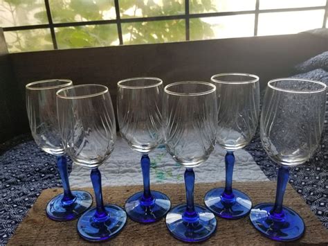 wine glasses lenox double swag vintage cobalt blue stemmed etsy wine glasses wine gold rims