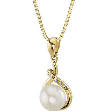 K Yellow Gold Freshwater Pearl Infinity Drop Pendant Necklace Ebay