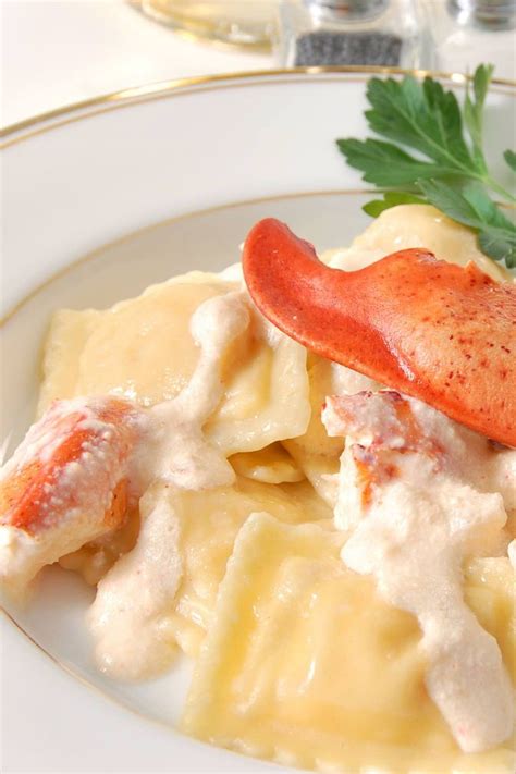 Closeup Of Lobster Ravioli Sauce Made With Butter Cream And White Wine