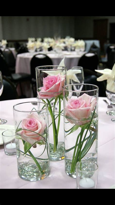 Single Flowers In Skinny Vases Rose Centerpieces Wedding