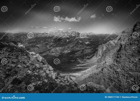 Black And White View Of Famous Dolomites Mountain Peaks South Tyrol