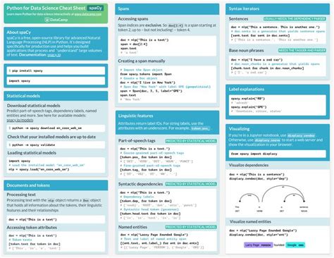 Spacy Cheat Sheet Advanced Nlp In Python Https Datacamp Com