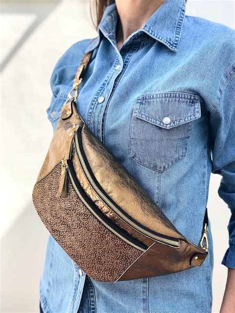 Sling Bag For Women Large Fanny Pack Italian Leather Bronze Etsy