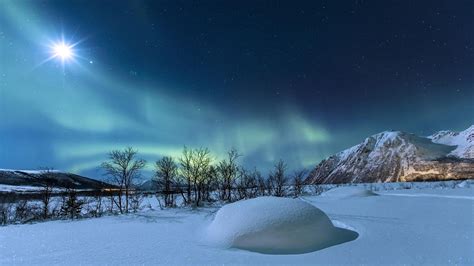 Nature Landscape Norway Mountains Night Winter Snow